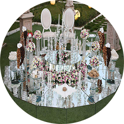 Wedding table design فروش ملزومات سفره عقد ظروف دیزایین کریستالی میز سفره عقد 8 تکه آینه ای